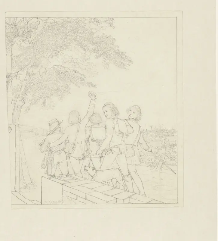 Studenten op de Wanderschaft met een hond Wall Art by Wilhelm Koller - High-Resolution Digital Print