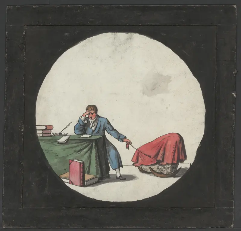 Studerende man schommelt een wieg Wall Art by Unknown - High-Resolution Digital Print