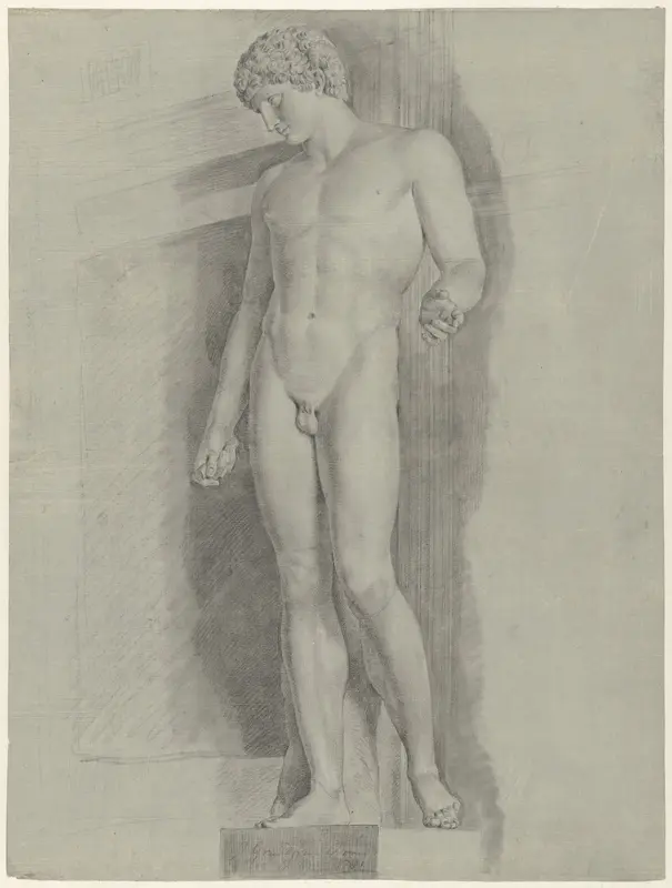 Studie naar het standbeeld genaamd de Albani Antinous Wall Art by Jean Grandjean - High-Resolution Digital Print