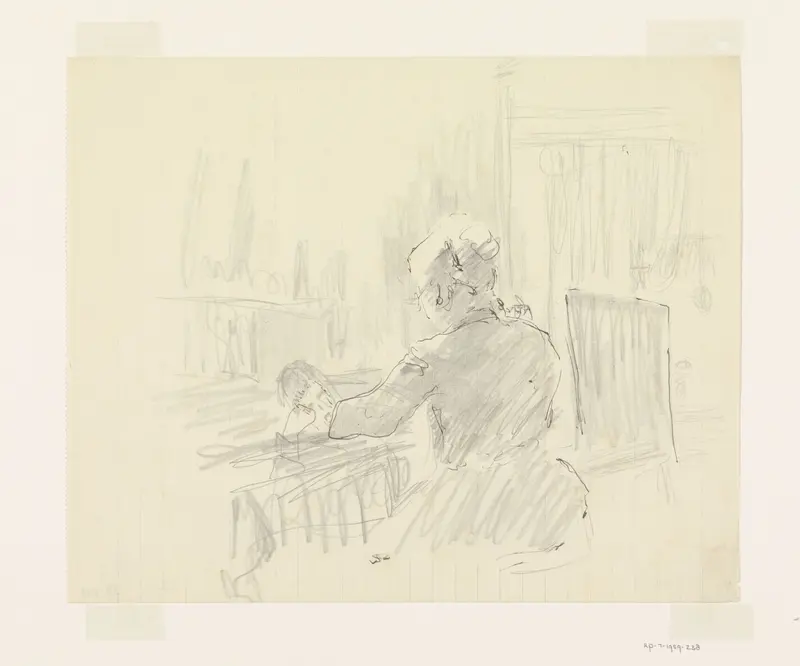 Studie van de echtgenote van Carel Adolph Lion Cachet, handwerkend, op de rug gezien Wall Art by Carel Adolph Lion Cachet - High-Resolution Digital Print
