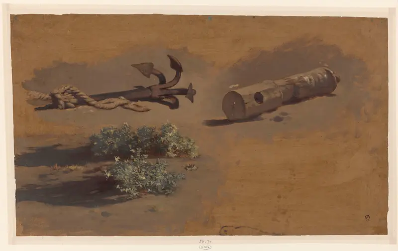 Studie van een anker, deel van een scheepsmast en struiken Wall Art by Johan Daniël Koelman - High-Resolution Digital Print