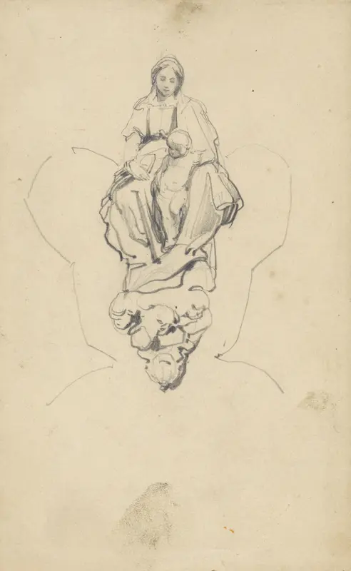 Studie van een gebeeldhouwde Madonna met kind op wolken Wall Art by Johannes Bosboom - High-Resolution Digital Print