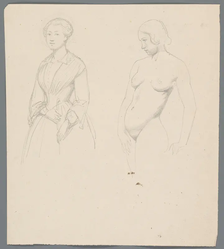 Studie van een geklede en een naakte vrouw Wall Art by Unknown - High-Resolution Digital Print