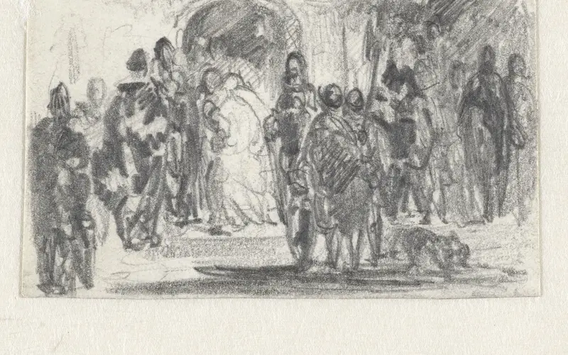 Studie van een groep mensen en soldaten Wall Art by Johannes Jacobus Bertelman - High-Resolution Digital Print