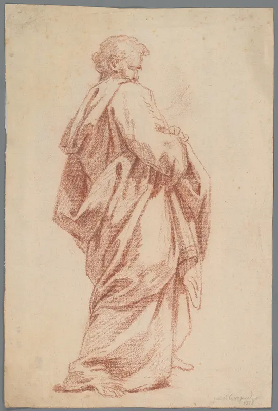 Studie van een in lange mantel gedrapeerd model Wall Art by anonymous - High-Resolution Digital Print