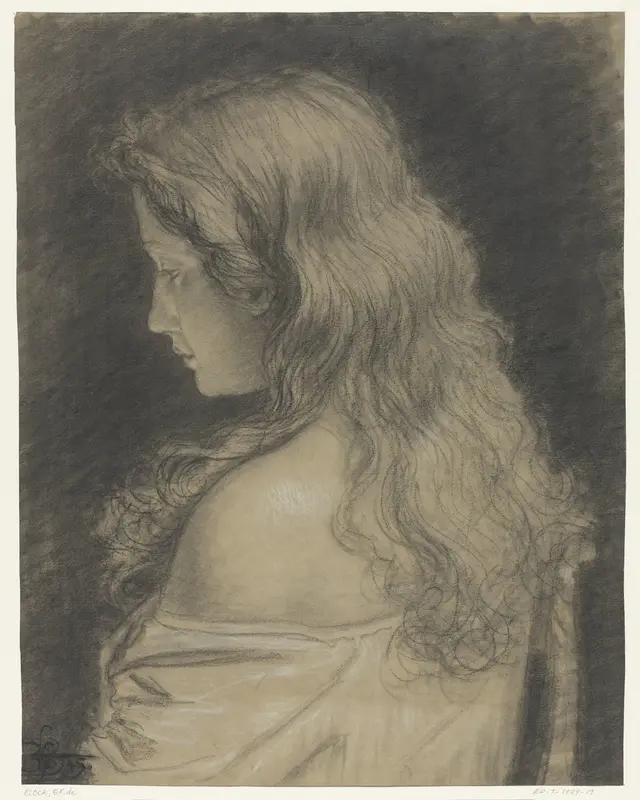 Studie van een jonge vrouw, half op de rug gezien Wall Art by Eugène François de Block - High-Resolution Digital Print