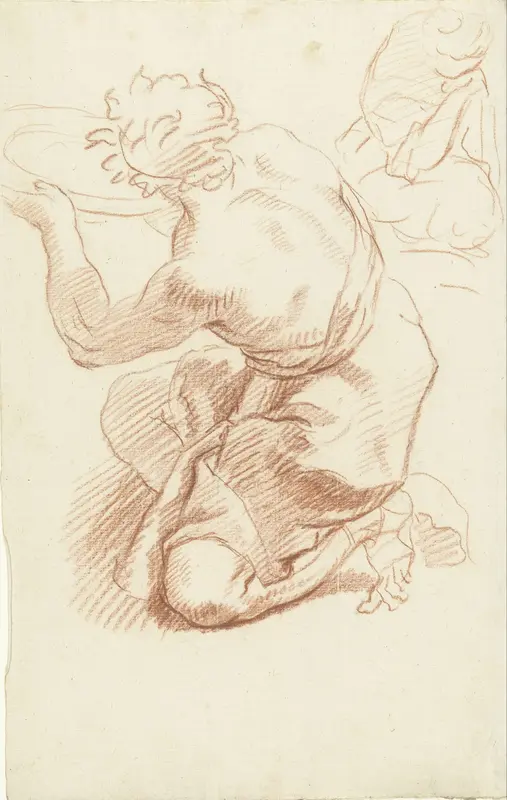 Studie van een knielende man met schotel Wall Art by Unknown - High-Resolution Digital Print