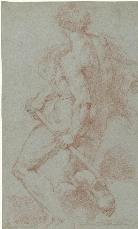 Studie van een knielende mannelijke naaktfiguur Wall Art by Francesco Trevisani - High-Resolution Digital Print