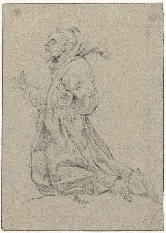 Studie van een knielende monnik, naar links Wall Art by Abraham van Diepenbeeck - High-Resolution Digital Print