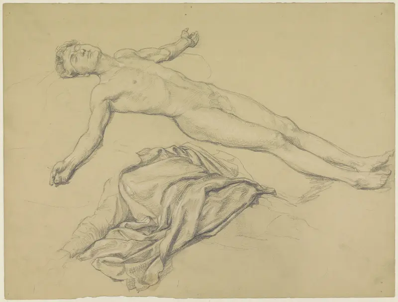 Studie van een liggende naakte man en draperie Wall Art by Theodor Grosse - High-Resolution Digital Print