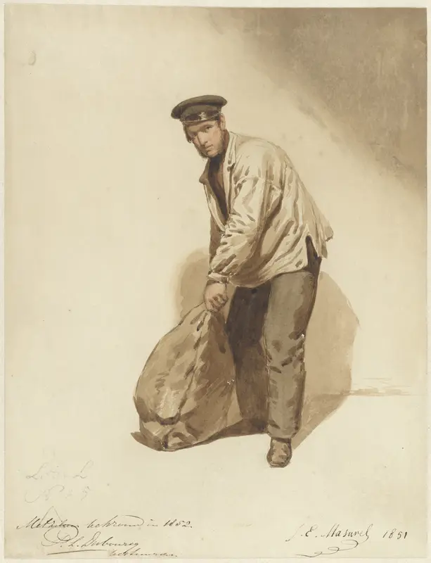 Studie van een man die een zak sjouwt Wall Art by Johannes Engel Masurel - High-Resolution Digital Print