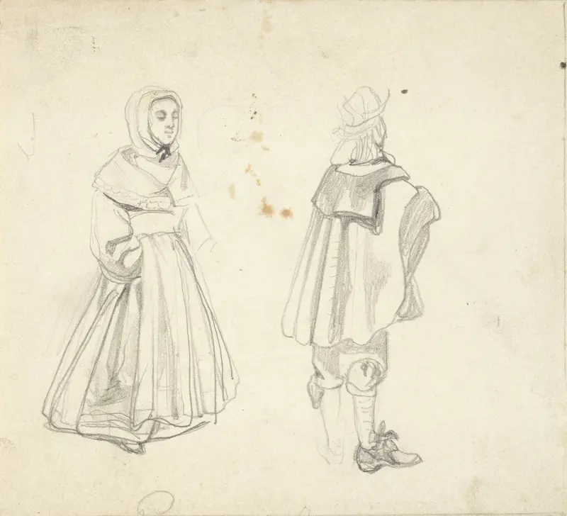 Studie van een man en vrouw in zeventiende-eeuwse kleding Wall Art by Johannes Bosboom - High-Resolution Digital Print