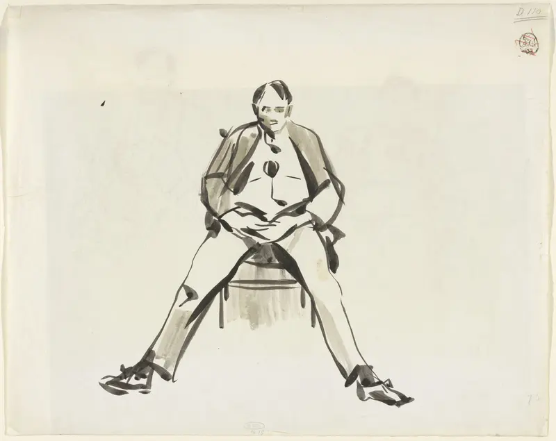 Studie van een man, wijdbeens zittend, ten voeten uit Wall Art by Rik Wouters - High-Resolution Digital Print