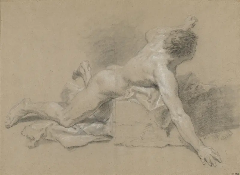 Studie van een mannelijk naakt, liggend op zijn buik Wall Art by Lambertus Antonius Claessens - High-Resolution Digital Print