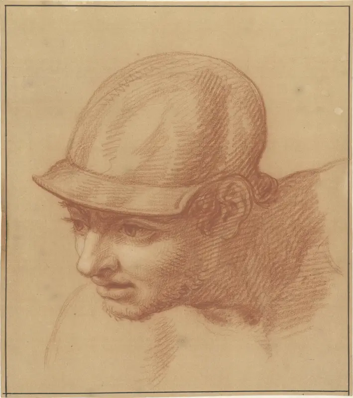 Studie van een manshoofd met helm, driekwart, naar links Wall Art by Isaac Walraven - High-Resolution Digital Print