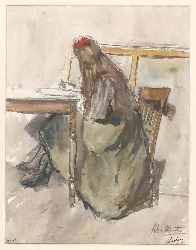 Studie van een meisje, zittend aan een tafel Wall Art by Barbara Elisabeth van Houten - High-Resolution Digital Print