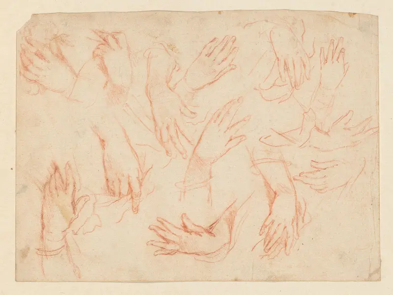 Studie van een mouw en arm met in de hand een takje Wall Art by Unknown - High-Resolution Digital Print