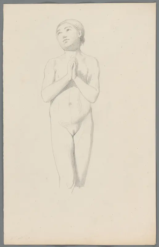 Studie van een naakt meisje met gevouwen handen Wall Art by Unknown - High-Resolution Digital Print