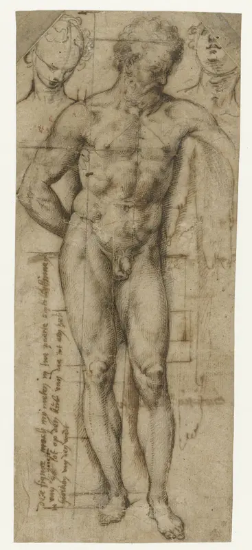 Studie van een naakte man (Hercules?) en twee hoofden van vrouwen Wall Art by Denys Calvaert - High-Resolution Digital Print