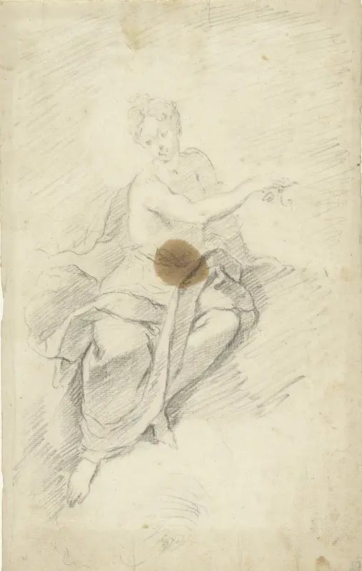 Studie van een nimf of godin zittend in de wolken Wall Art by Unknown - High-Resolution Digital Print