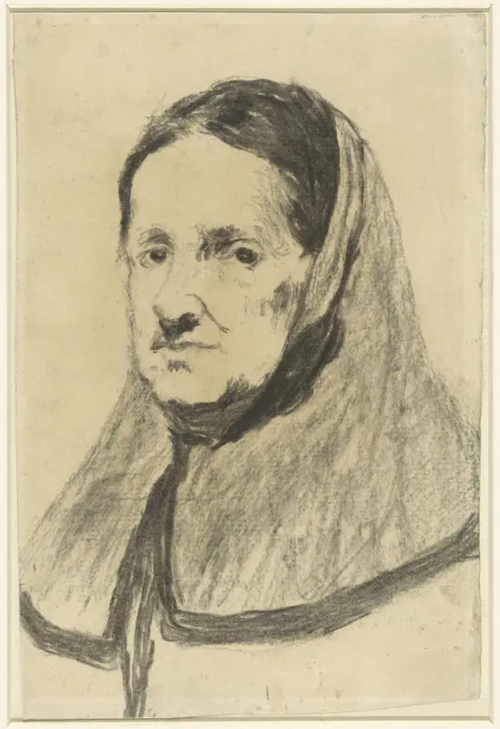 Studie van een oude vrouw, tot de schouders gezien, enigszins naar links Wall Art by Théodule Augustin Ribot - High-Resolution Digital Print