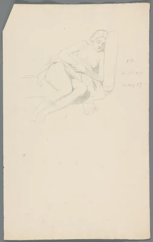 Studie van een slapende vrouw op de rand van een bed Wall Art by Unknown - High-Resolution Digital Print