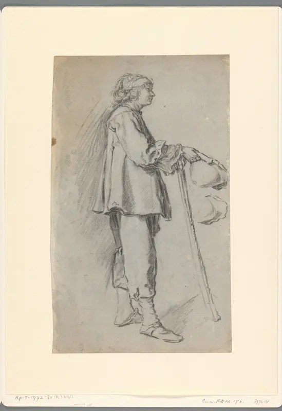 Studie van een staande man met een stok en een hoed Wall Art by anonymous - High-Resolution Digital Print