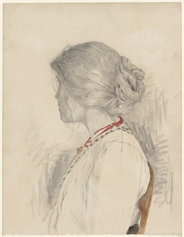 Studie van een vrouw in een stoel, in profiel naar links Wall Art by Theo Nieuwenhuis - High-Resolution Digital Print