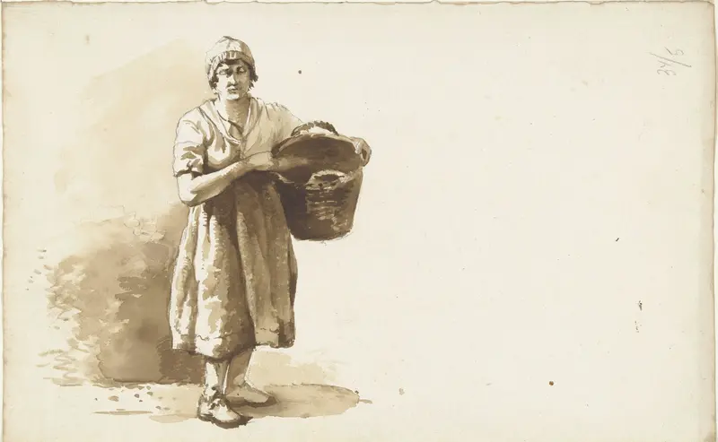 Studie van een vrouw met een mand onder de arm Wall Art by Abraham Johannes Ruytenschildt - High-Resolution Digital Print