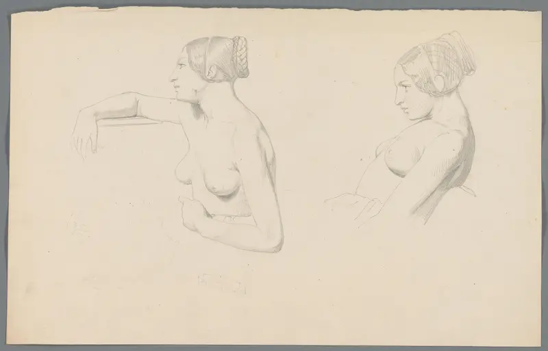 Studie van een vrouw met ontbloot bovenlijf Wall Art by Unknown - High-Resolution Digital Print