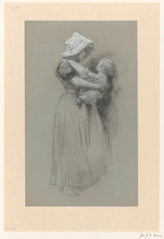 Studie van een Zeeuwse boerin met een kind op de arm Wall Art by Joan Berg - High-Resolution Digital Print