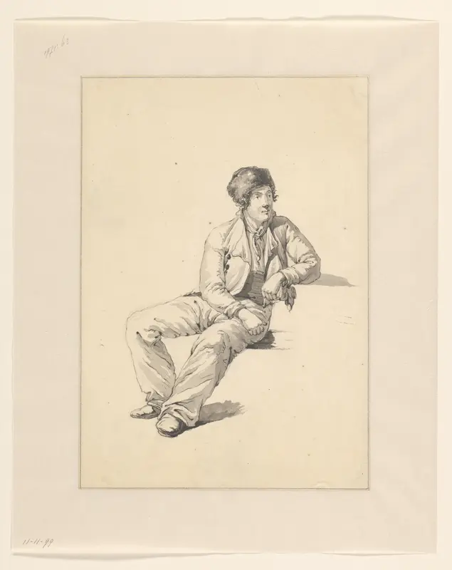 Studie van een zittende jongeman, met bontmuts op Wall Art by Johannes Christiaan Schotel - High-Resolution Digital Print