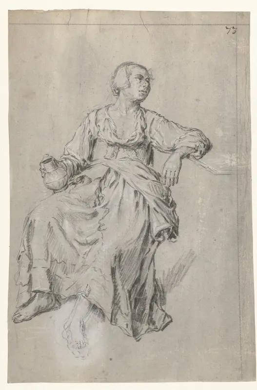 Studie van een zittende vrouw met een kruik Wall Art by anonymous - High-Resolution Digital Print