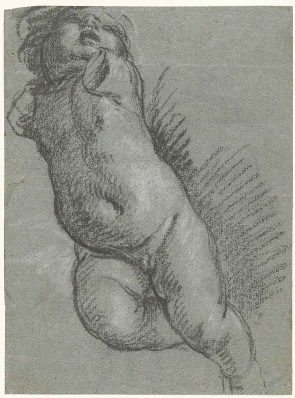 Studie van een zwevende putto Wall Art by Giacomo Cavedone - High-Resolution Digital Print