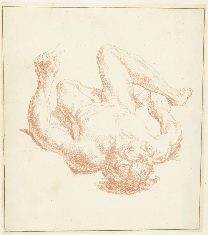 Studie van mannelijk naakt, liggend op de rug, in het verkort weergegeven Wall Art by Louis Fabritius Dubourg - High-Resolution Digital Print