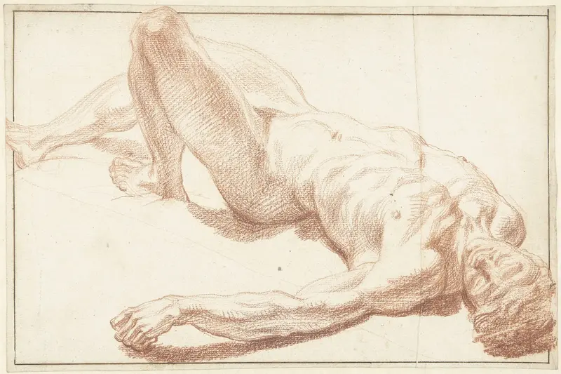 Studie van mannelijk naakt, liggend op de rug, met gestrekt been Wall Art by Louis Fabritius Dubourg - High-Resolution Digital Print