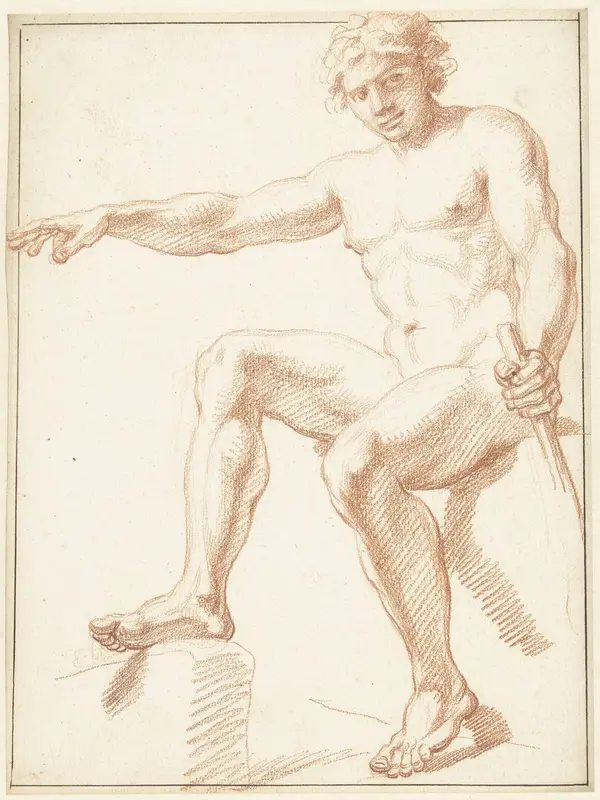 Studie van mannelijk naakt, zittend met gestrekte arm Wall Art by Louis Fabritius Dubourg - High-Resolution Digital Print