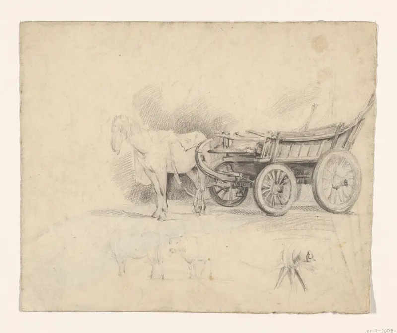 Studie van paard en wagen en koeien Wall Art by Jan Bedijs Tom - High-Resolution Digital Print