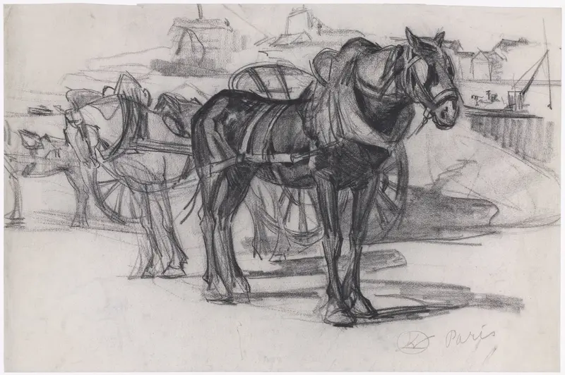Studie van paarden voor een zandkar te Parijs Wall Art by Gerrit Willem Dijsselhof - High-Resolution Digital Print