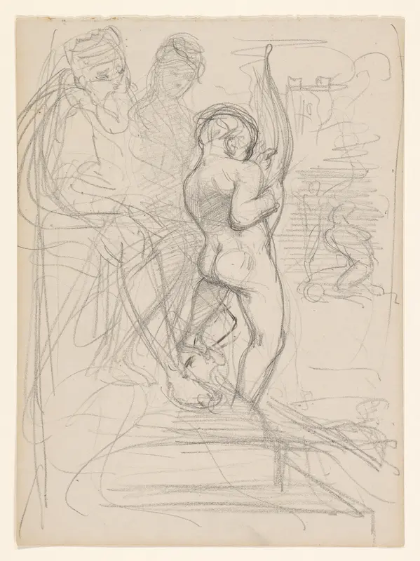 Studie van twee figuren met een putto Wall Art by August Allebé - High-Resolution Digital Print