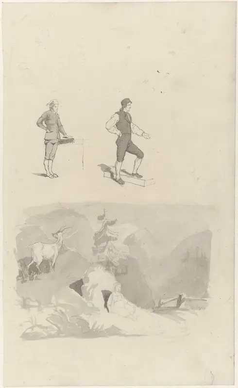 Studie van twee mannen en een berglandschap Wall Art by Unknown - High-Resolution Digital Print