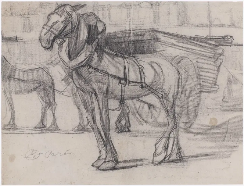 Studie van twee paarden voor een kar te Parijs Wall Art by Gerrit Willem Dijsselhof - High-Resolution Digital Print