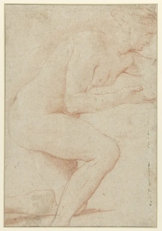 Studie van vrouwelijk naakt, steunend op de knie Wall Art by Jean François Pierre Peyron - High-Resolution Digital Print
