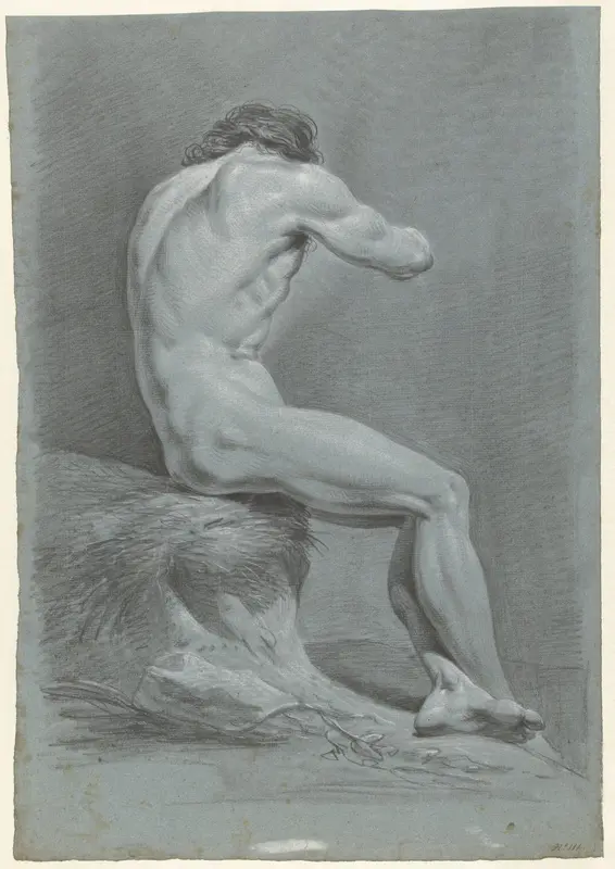 Studie van zittend mannelijk naakt, van opzij gezien, naar rechts Wall Art by Hermanus Fock - High-Resolution Digital Print