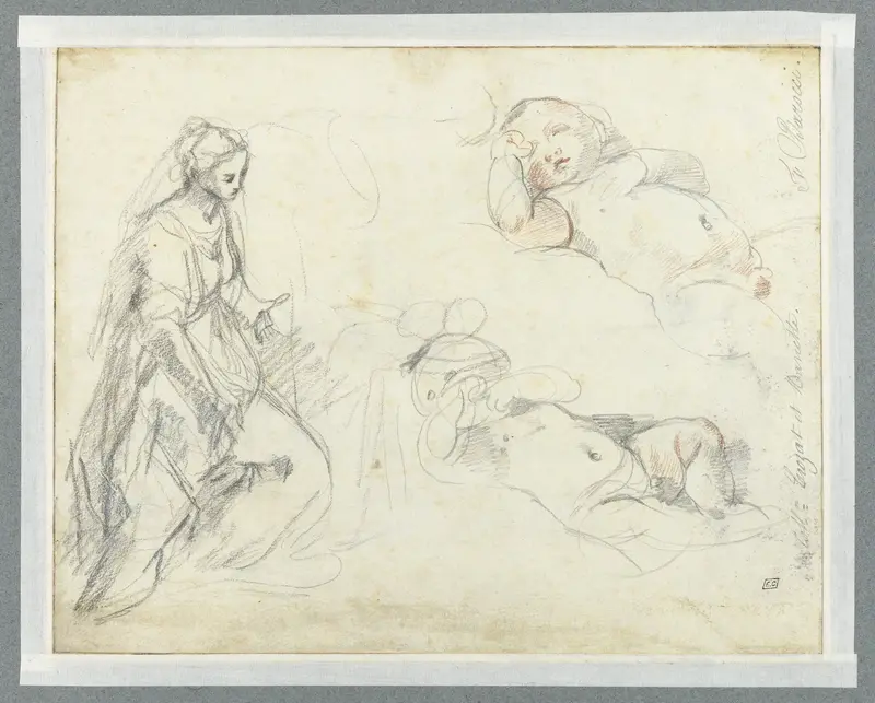 Studie voor de figuur van Maria in de Geboorte in het Prado, Madrid, en twee studie van een slapend Christuskind Wall Art by Federico Barocci - High-Resolution Digital Print