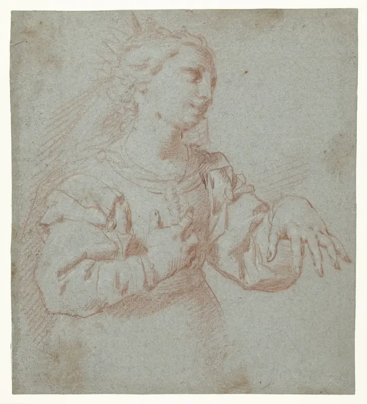 Studie voor een koninklijke bruid, die haar linkerhand uitstrekt (Catharina van Siena?) Wall Art by Giovanni Giacomo Barbella - High-Resolution Digital Print