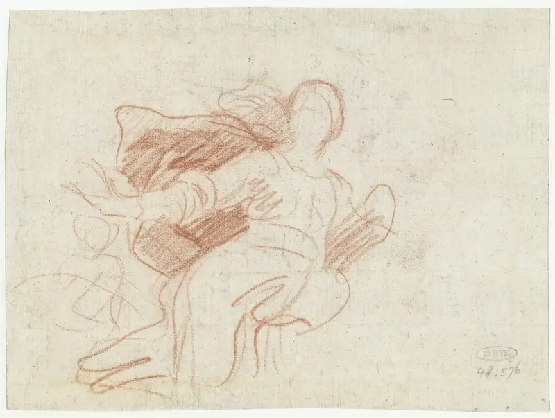 Studie voor een zwevende vrouwenfiguur met een wijde mantel Wall Art by Guglielmo Cortese - High-Resolution Digital Print