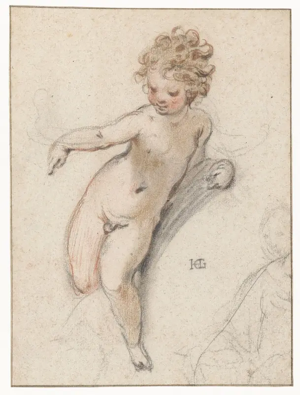 Studie voor het Christuskind, staande op de schoot van de maagd Maria. Wall Art by Hendrick Goltzius - High-Resolution Digital Print