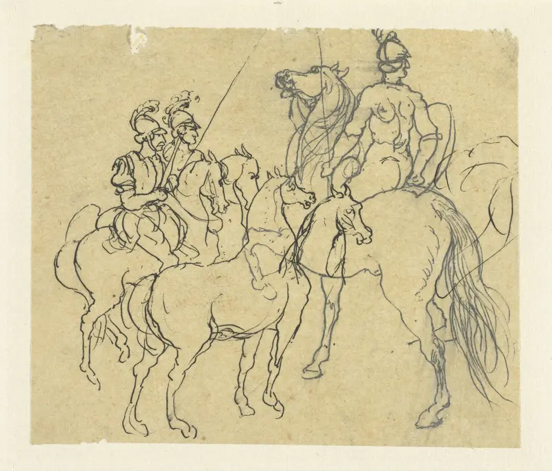 Studieblaadje met ruiters en paarden Wall Art by Rodolphe Bresdin - High-Resolution Digital Print