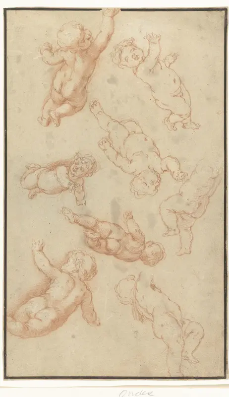 Studieblad met acht zwevende putti Wall Art by Abraham Bloemaert - High-Resolution Digital Print